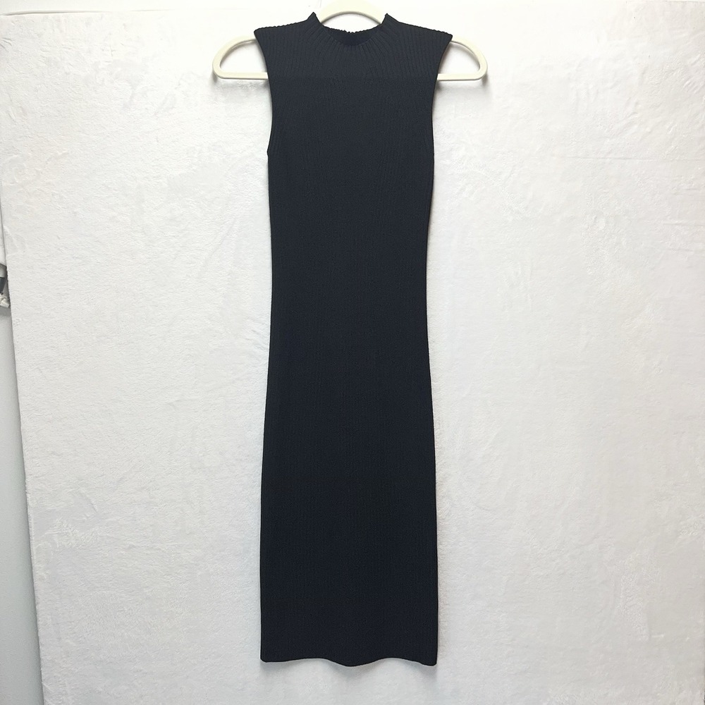 French Connection Sleeveless Ribbed Midi Dress Womens XS Black Bodycon